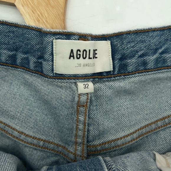 Agolde Size 32 Blue Jean Cut Off Denim Button Fly Shorts - Picture 2 of 7